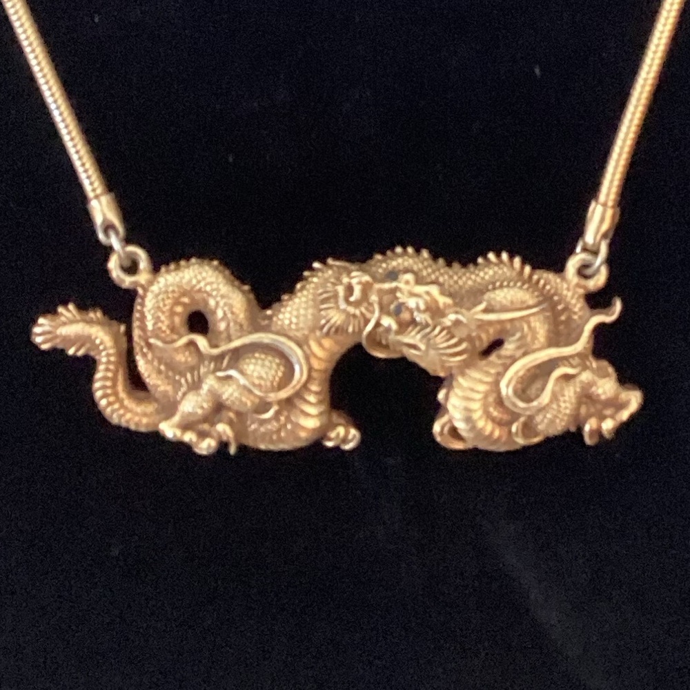 Vintage Alva Museum Replicas Gold Dragon Pendant Necklace